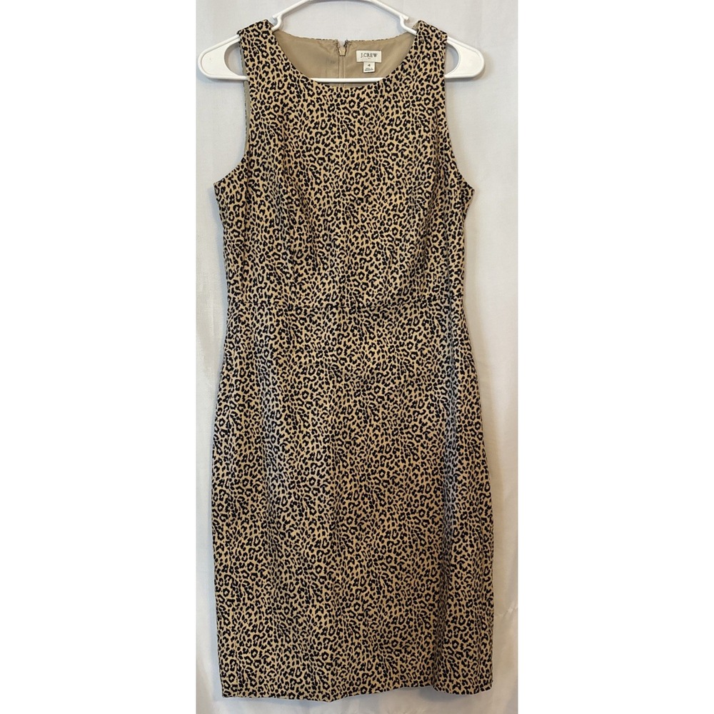 J Crew Women's Lined Leopard Print Sheath Dress 100% Cotton Size 4
